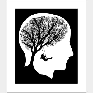 Tree branches brain person silhouette, trees, tree, branches, skull, brain, Mental Health Matters, Depression, Anxiety, Mental Iliness Posters and Art